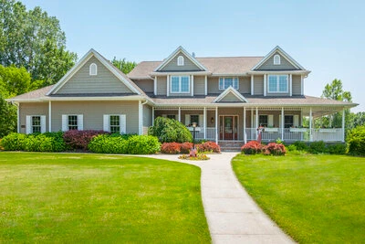 Two story house with beautiful exterior paint job.