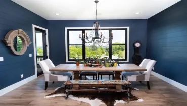 Interior dining room walls painted blue.