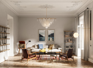 Beautiful living room with calming gray interior paint job