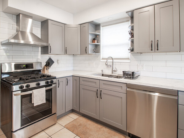 Painted kitchen with white cabinets