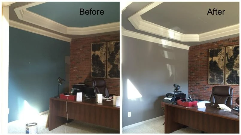 Before and after picture of office painting project