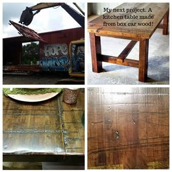 Four pictures of a wooden table project
