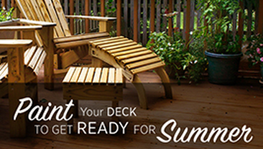 Blog title superimposed over a photo of a wooden deck with wooden lawn chairs, Five Star Painting logo on the top right