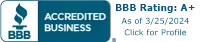 BBB Accredited Business A Plus rating badge.