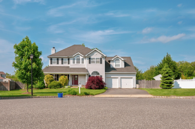 Front yard of home in neighborhood cul-de-sac