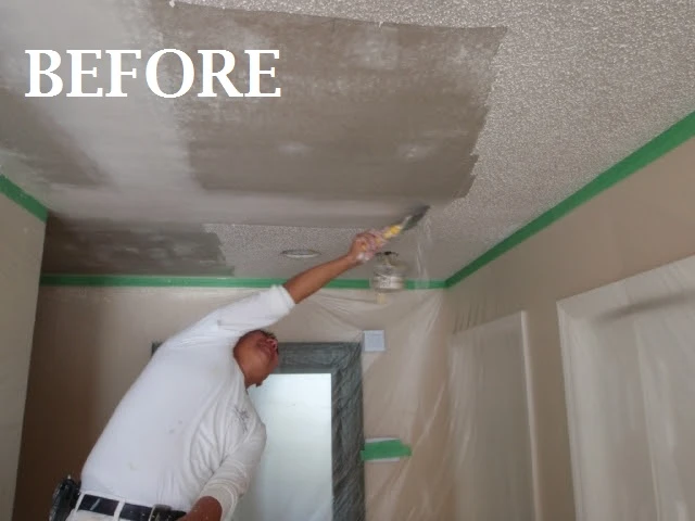 Before popcorn ceiling removal.
