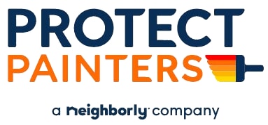 ProTect Painters A Neighborly Company logo featuring the paint brush icon with bristles that go from orange at the top to yellow at the bottom.